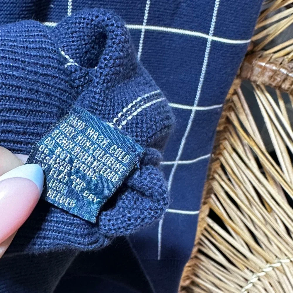 Polo Ralph Lauren Mens Navy Blue Silk Cotton‎ Windowpane V-Neck Sweater Vest XL